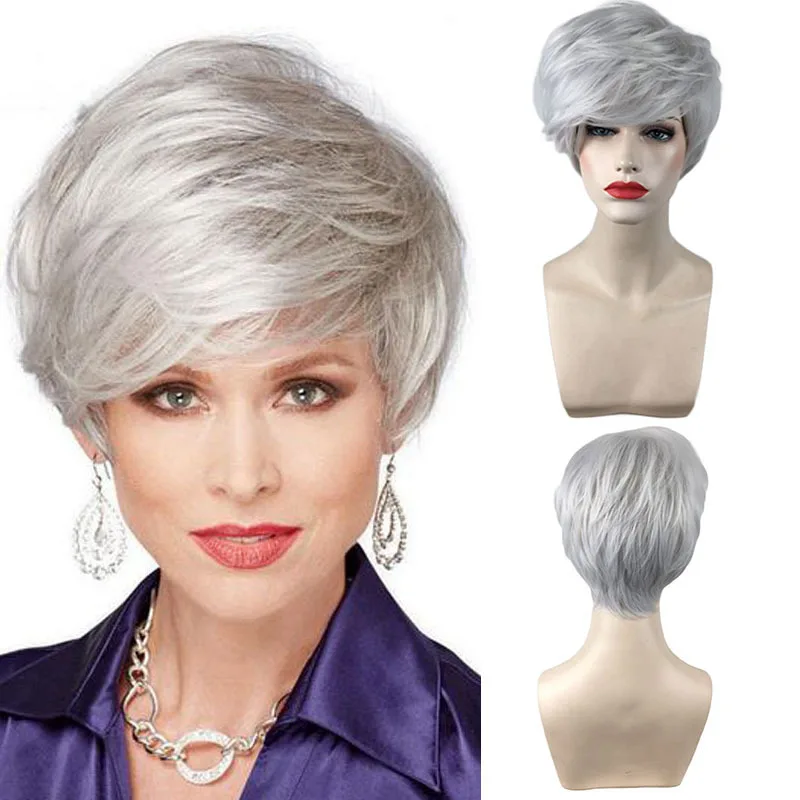 

Мужской парик с короткими волосами серо-белого цвета для мужчин среднего и пожилого возраста, бесплатная доставка