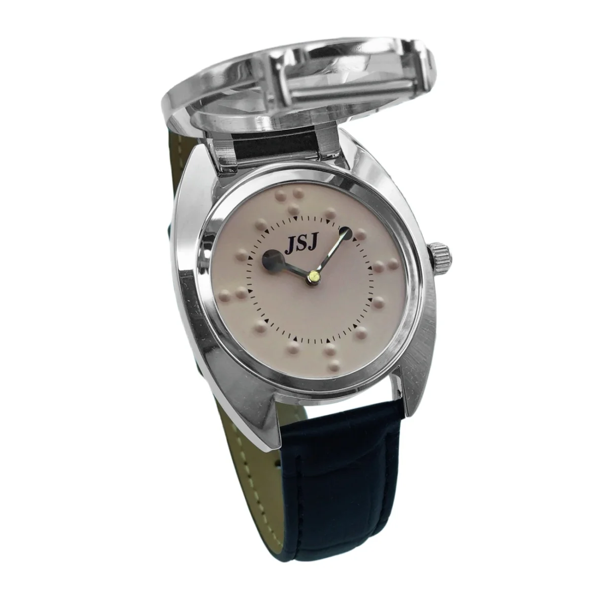 Taktile Uhr für Blinde Menschen mit Lederband, Rosa Zifferblatt