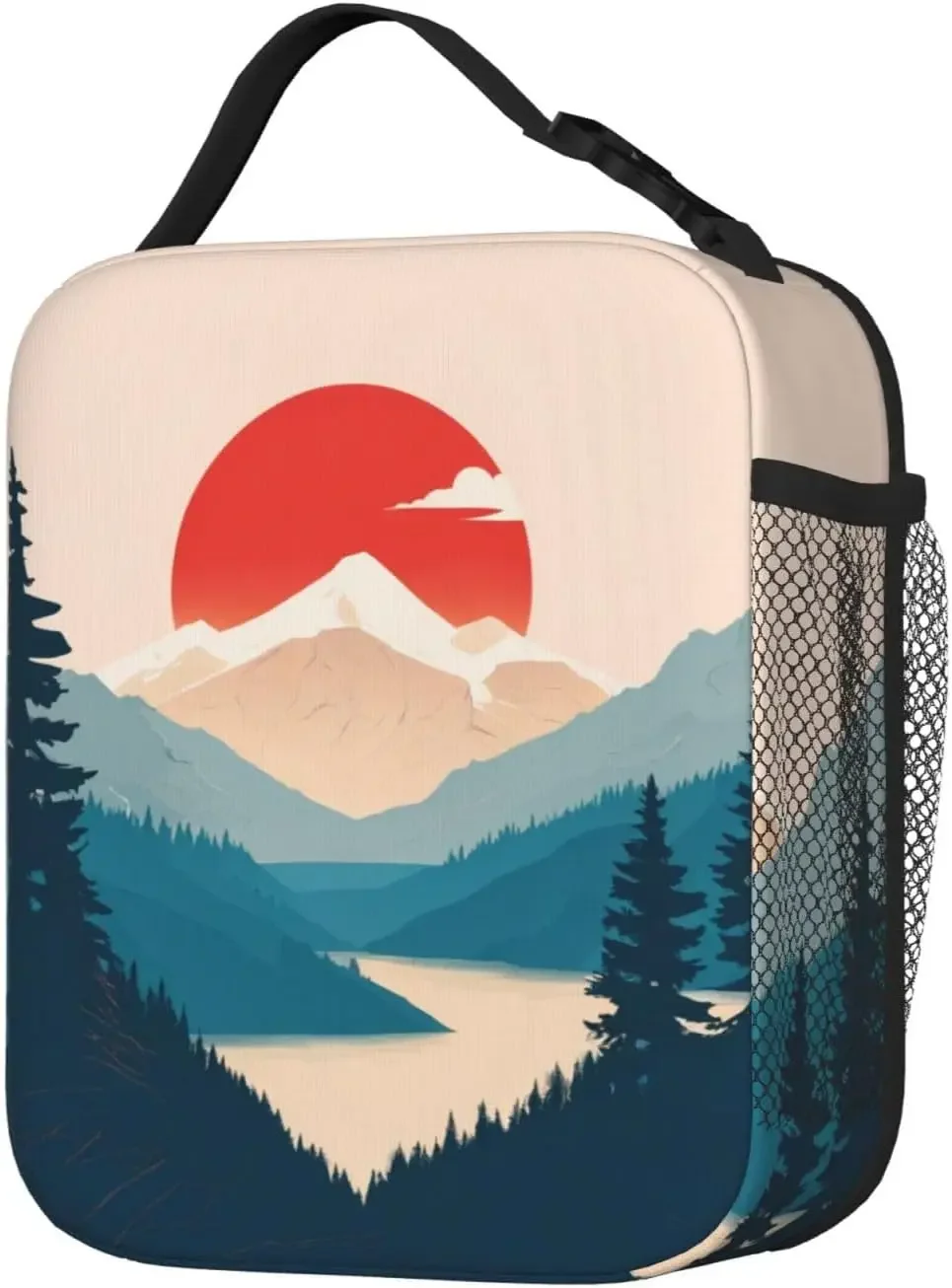 Pretty Mountain Sunset Lunch Box - Insulated Lunch Bags For Women/Men/Girls/Boys Detachable Handle Lunchbox Meal Tote Bag