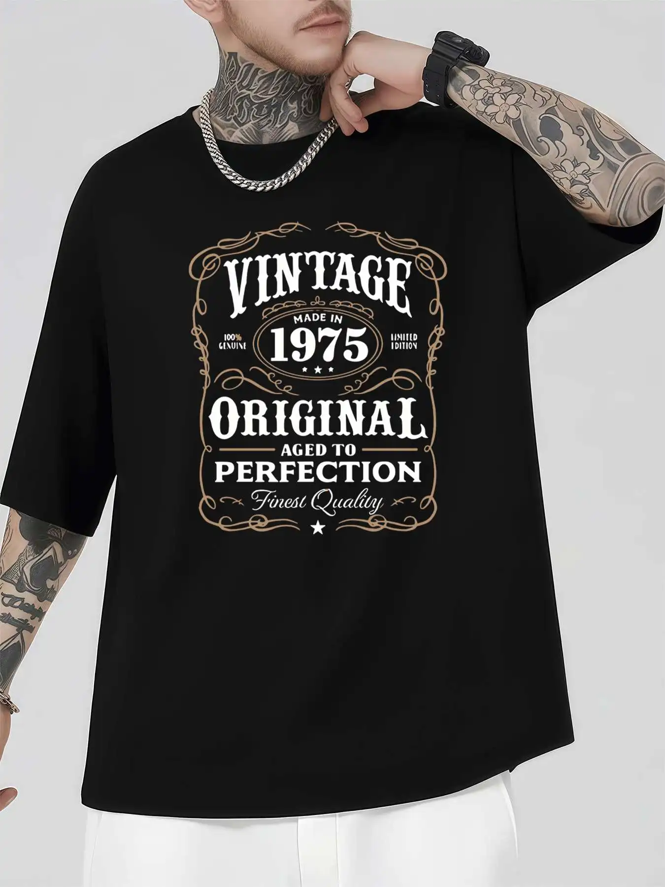 

Vintage 1975 Graphic Tee Men's 220gsm New Summer Casual Crew Neck Pure Cotton Short-Sleeved T-Shirt
