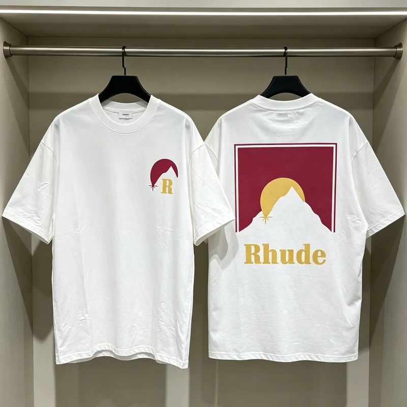 New Y2K RHUDE Men's T-shirt Summer Classic Racing Pattern T-shirt Top Tee Fashion Men's Clothing Quick Delivery