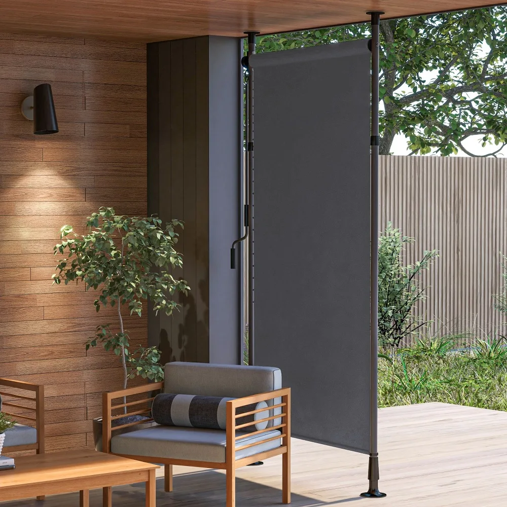 Vertikale Balkonmarkise 150×220-310cm, Kurbelbedienung, wasserdichtes Polyester, dunkelgrau, Sichtschutz für Garten & Balkon