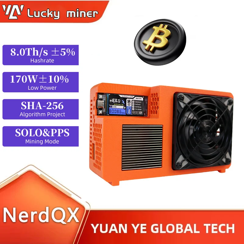 

Bitcoin Home Miner NerdQX 8Th/s 170W Solo Miner Four BM1370 ASIC Chips 2.4G WiFi Quiet for Nerd QX SHA-256 Crypto BTC Miner
