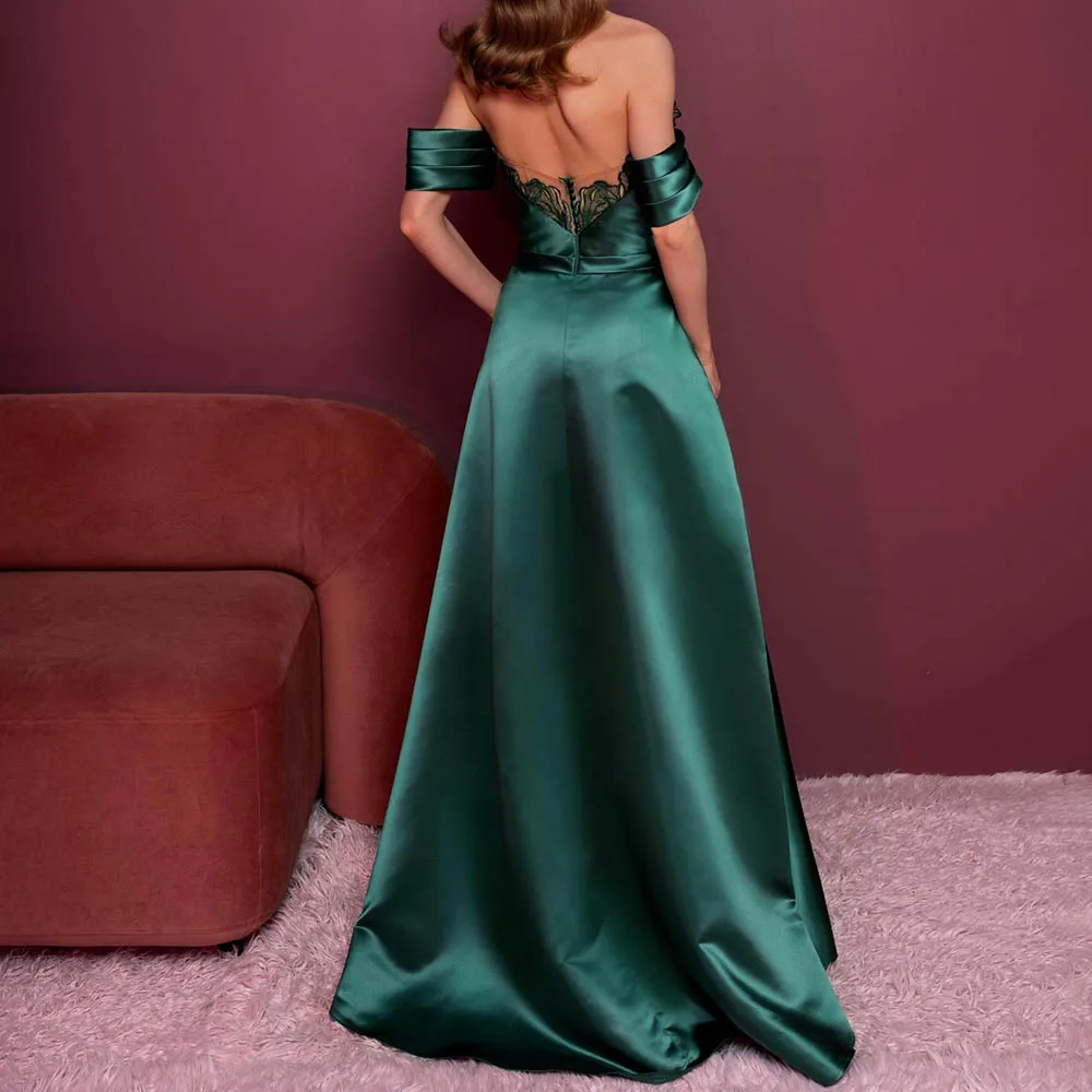 Elegant Sexy Prom Gown A-line Tulle Off-Shoulder Sleeveless Lace Applique Side Slit Floor Length Sweep Train