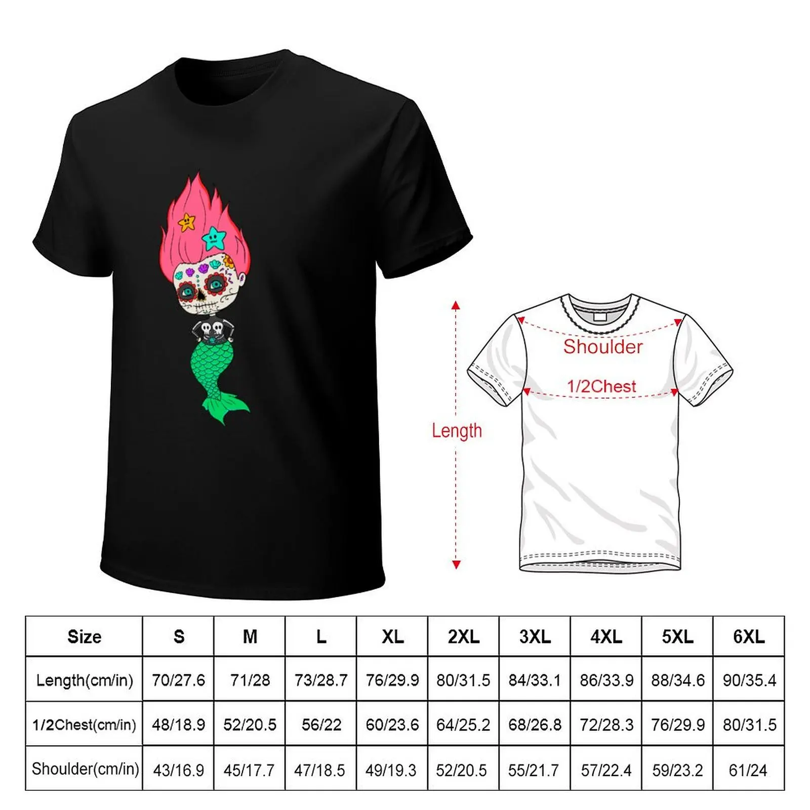 Day Of Dead Mermaid Lover Mexican Mermaid Sugar Skull Gear T-Shirt Casual Daily Graphic Tee