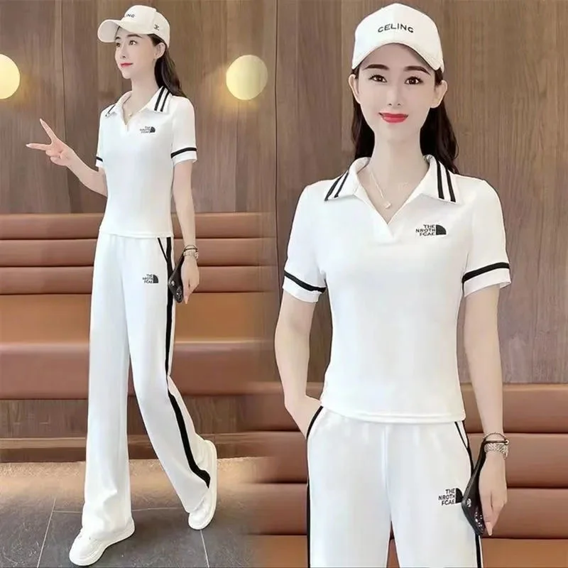 Women\'s Versatile Sports Suit 2023 Spring Summer New Korean Fashion Loose Shorts Running Wear Crop Tops And Pants Two Piece Set