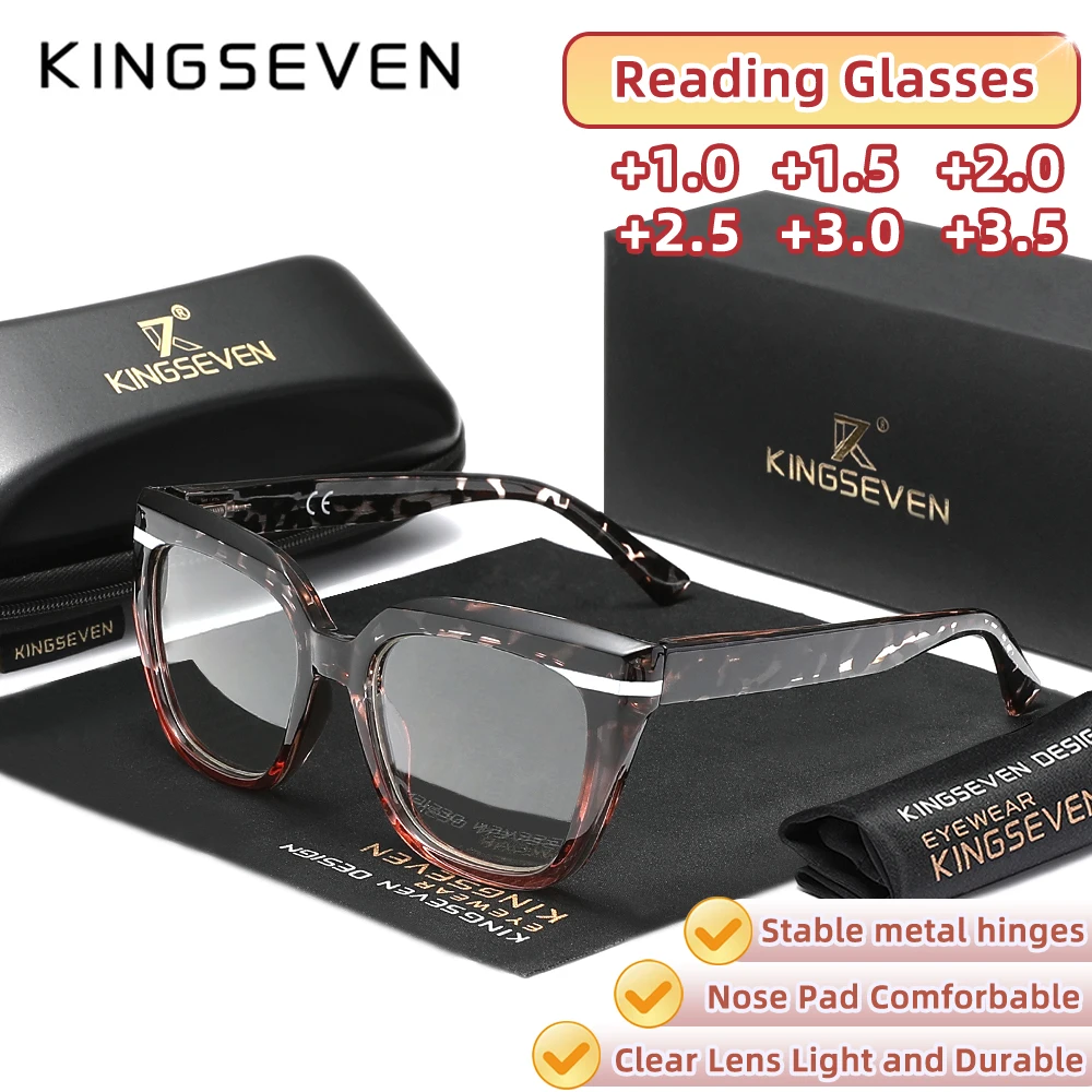 KINGSEVEN Trendy Lesebrille Quadratischen Rahmen Frauen Männer Hyperopie Optische Linsen + 1,0 ~ + 3,5 Cat Eye Damen Rezept brillen