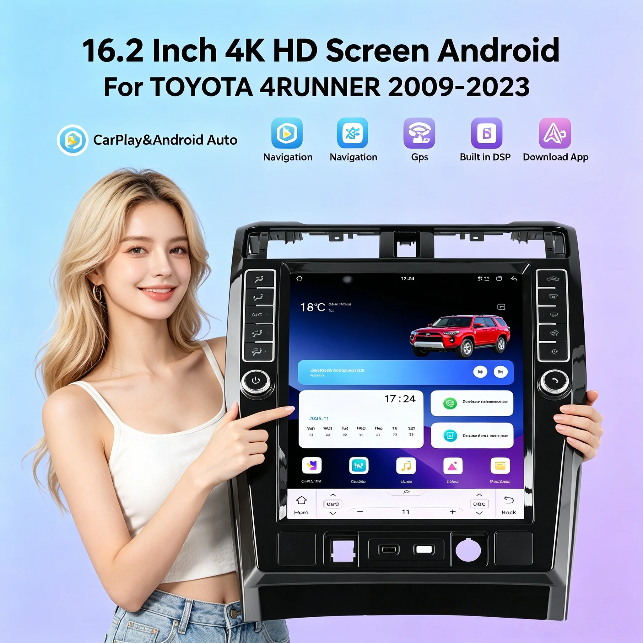 16.2 Inch 4K HD Screen Android For TOYOTA 4RUNNER 2009 2010-2023 Auto Radio Car GPS Navigation Head Unit Multimedia Player Stere