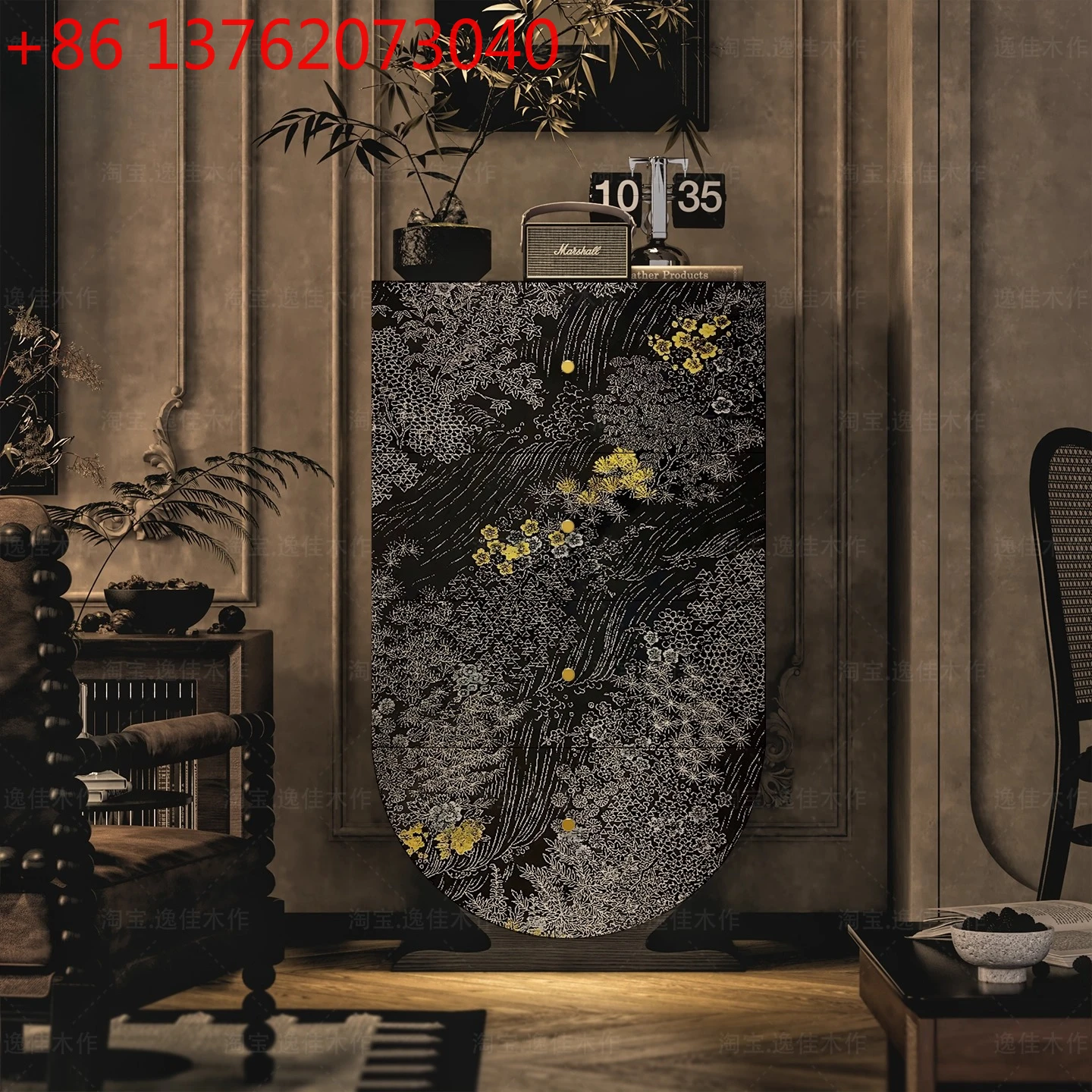 

Черно-белый художественный пейзаж в китайском стиле, декоративный сундук из цельного дерева в стиле дзен