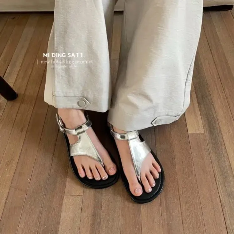 Outside Round Toe Open Home House Flip Flops Flat Soft Sandals Shoes for Women Woman Slippers Bathroom Slides Indoor Thick Shoe