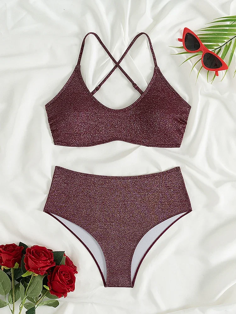 Женские бикини 2025, купальник с лямкой на шнуровке, комплект бикини, сексуальные стринги, купальный костюм, женская летняя пляжная одежда, комплект из двух предметов
