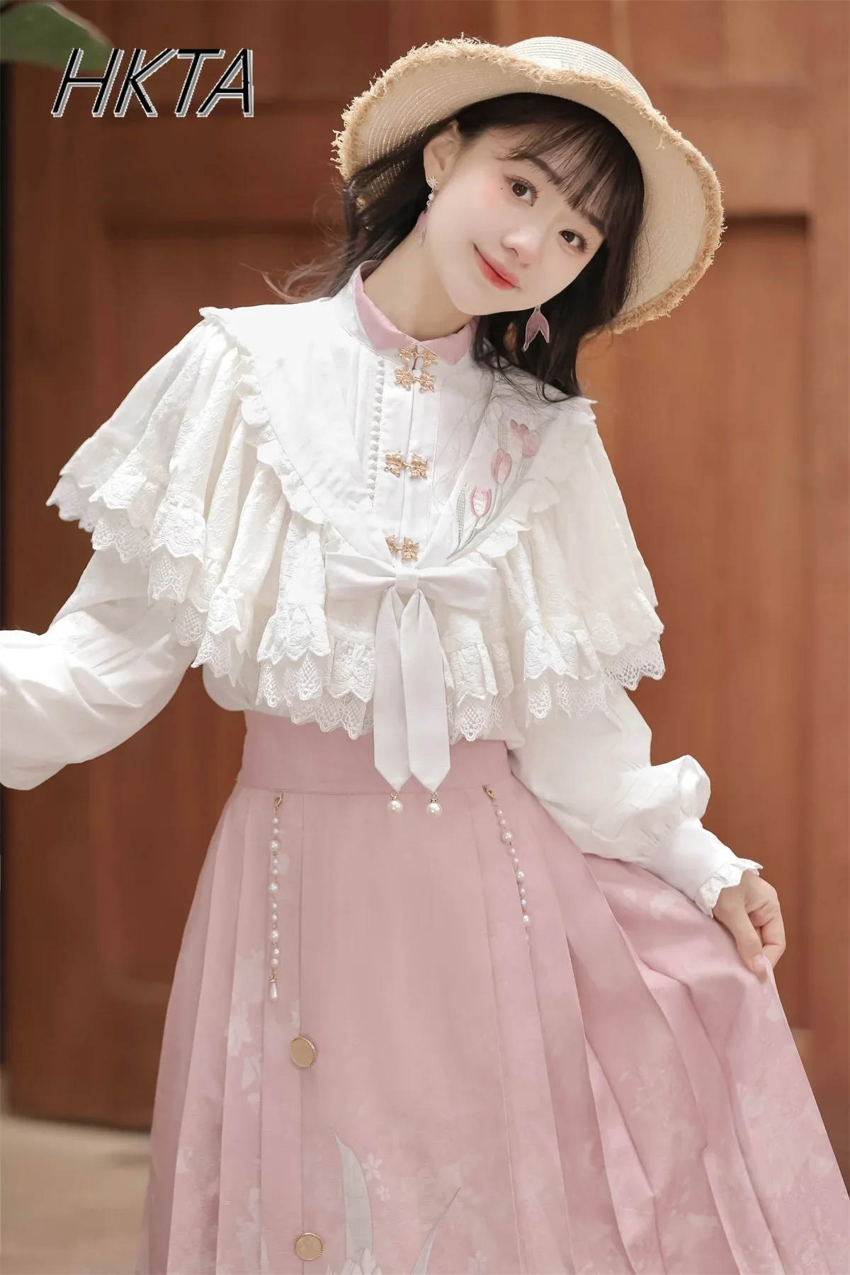 خريف شتاء جديد قميص طويل الأكمام شال لوليتا الأصلي الحلو زهرة Hanfu عنصر النمط الوطني جديد الصينية الحصان تنورة مجموعة #5