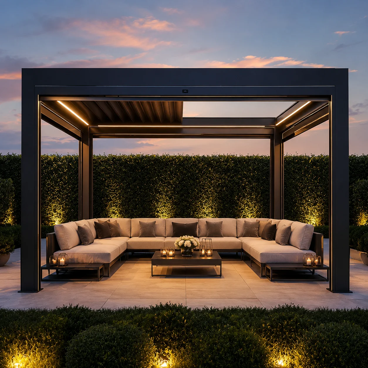 Motorized Retractable Outdoor Gazebo with Louvered Roof, Waterproof, Pressure & UV Resistant, Sturdy Structure for Outdoor Rest