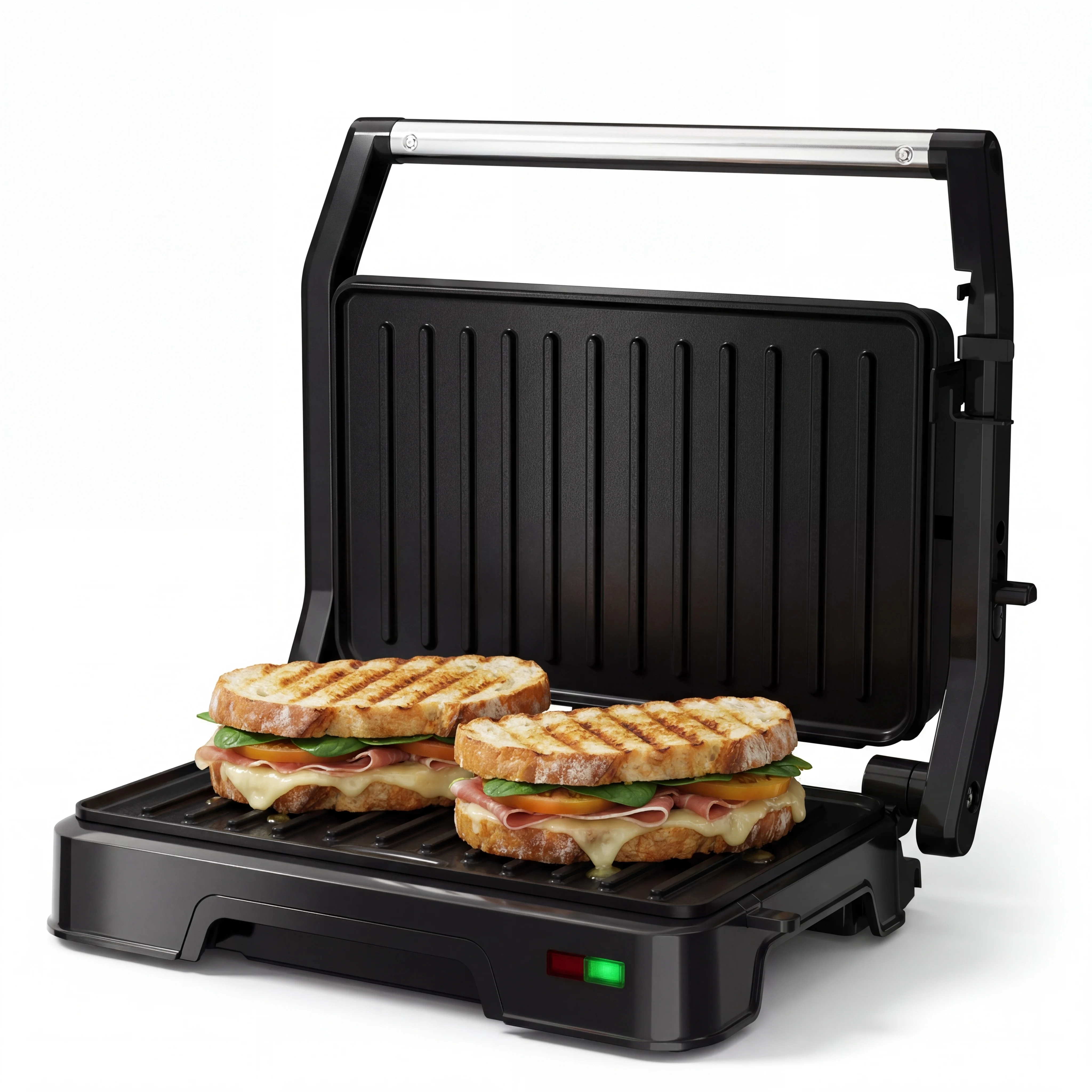 Prensa para panini - 2 rebanadas, 180 ° Placas de acero inoxidable antiadherentes para asar, tostar y cocinar de forma versátil, 850W