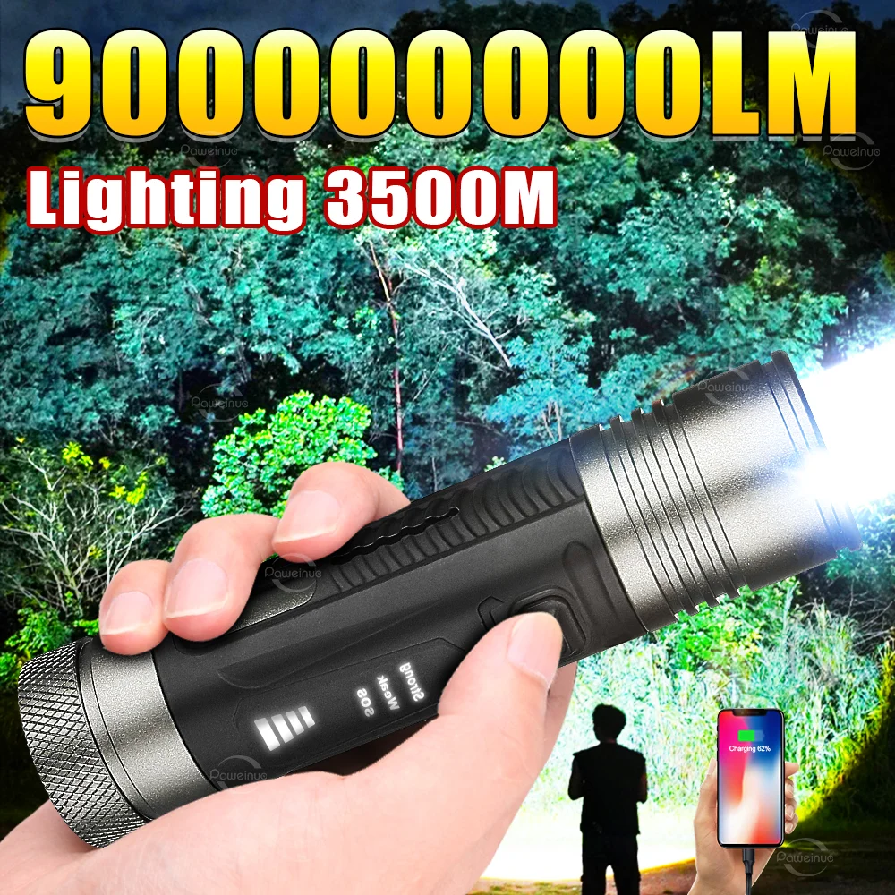 

Super Powerful LED Flashlight Strong Light 3500M Flashlghts Rechargeable Tactical Torch Outdoor Portable Camping Fishing Lantern