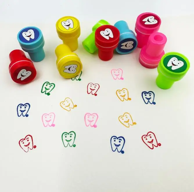 150pcs Tooth Smiling Shape Stamper Dentistry Gifts Souvenirs Cute Colorful Cartoon Stamp Dentist Gift for Kid Children