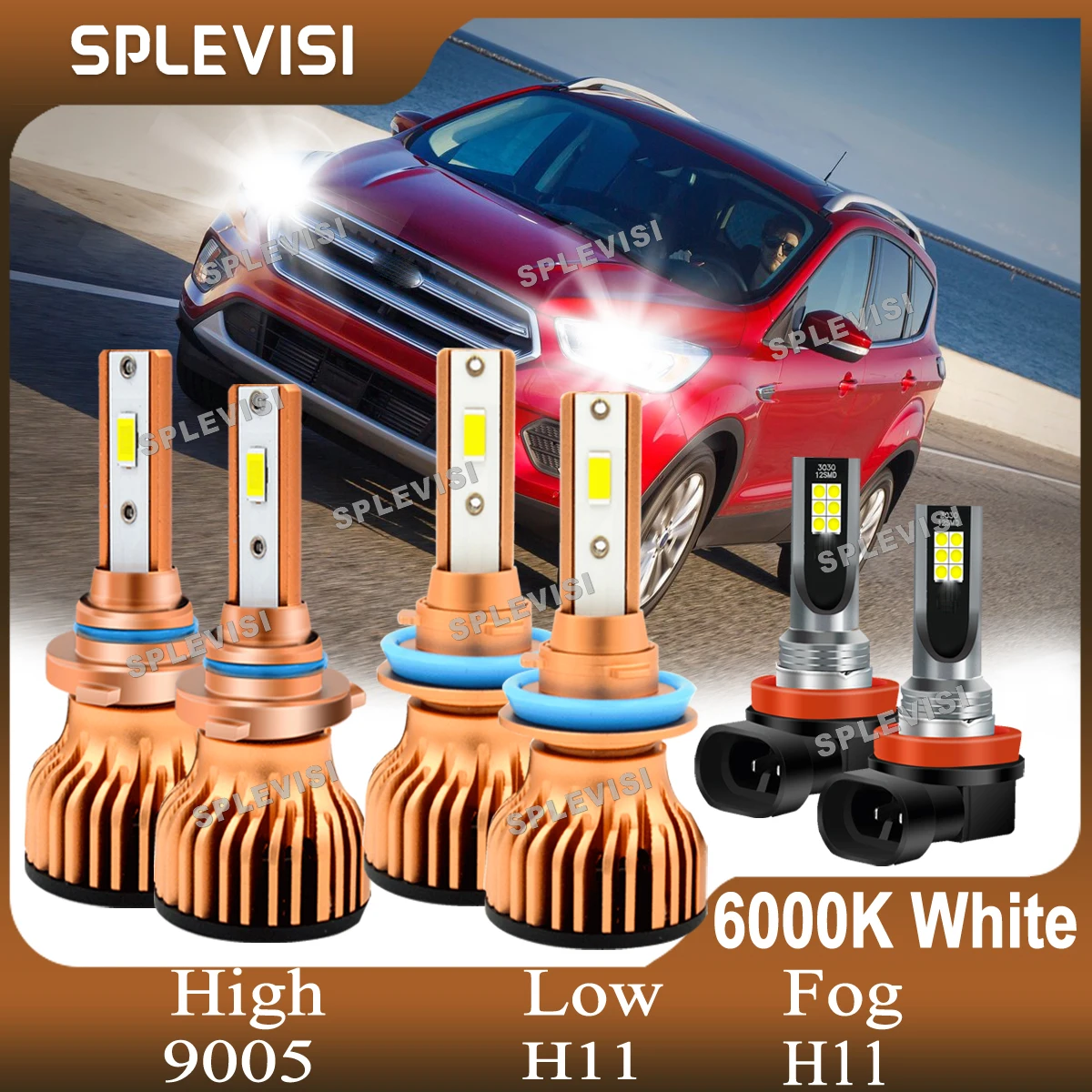 

SPLEVISI Led CSP Chips Clear White Replace For Ford Escape 2019 2020 2021 2022 Headlight High Low Beam Foglamp Kit Car Light