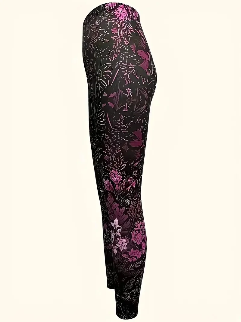 Women's Spring and Autumn Casual Floral Print Leggings - Machine Washable