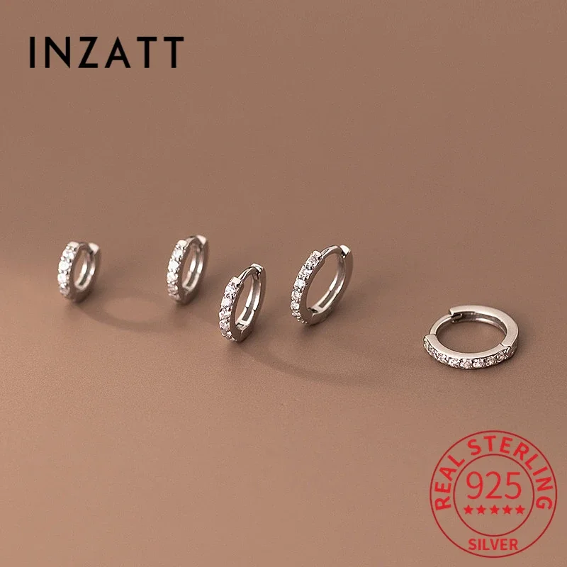 INZATT Real 925 Sterling Silver Zircon 8/9/10/11/12mm Round 18K Mini Stud Earrings For Women Classic Fine Jewelry Accessories