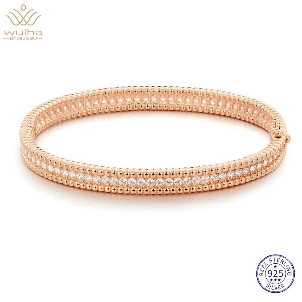 

WUIHA 18K Gold Plated 925 Sterling Silver Lab Sapphire High Carbon Diamonds Gemstones Bracelet Bangle Cocktail Fine Jewelry Gift