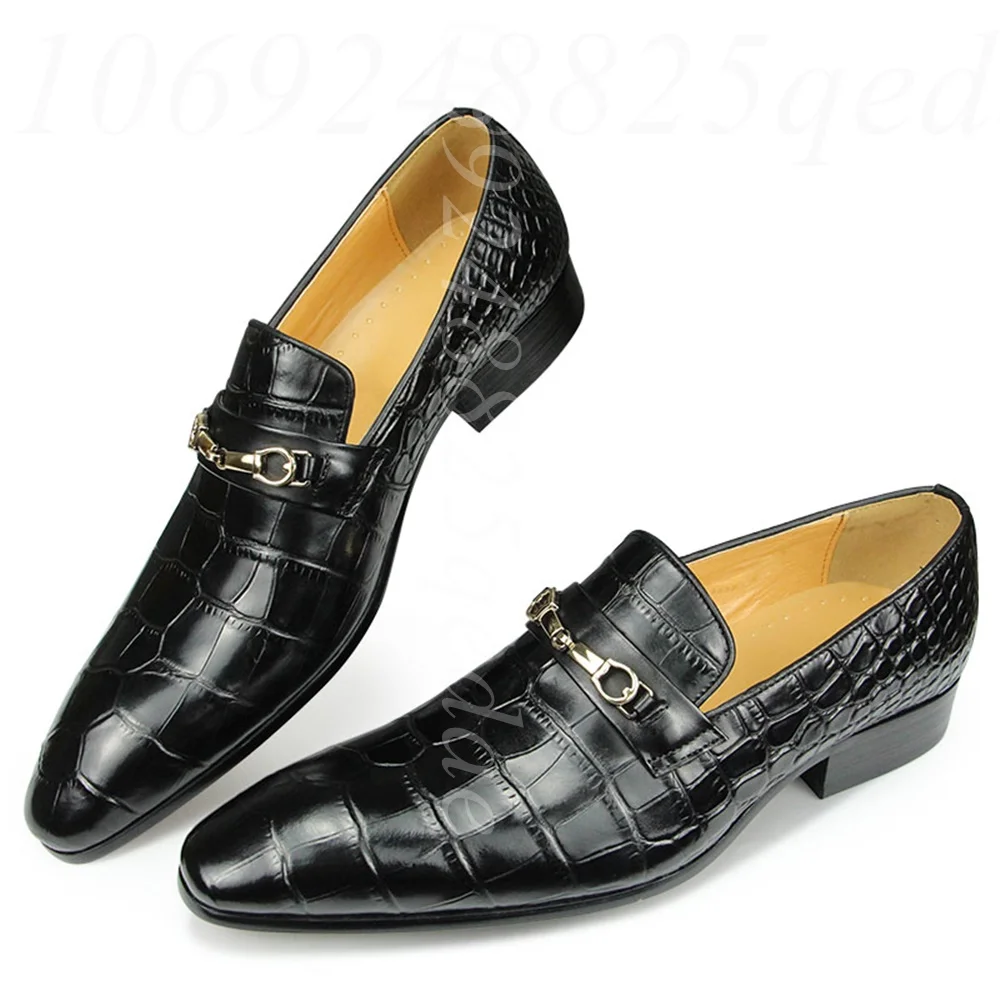 

Vibrant Crocodile Embossed Leather Loafers Mixed Color Pointed Toe Dress Shoes with Gold Buckle for Weddings and Formal Events