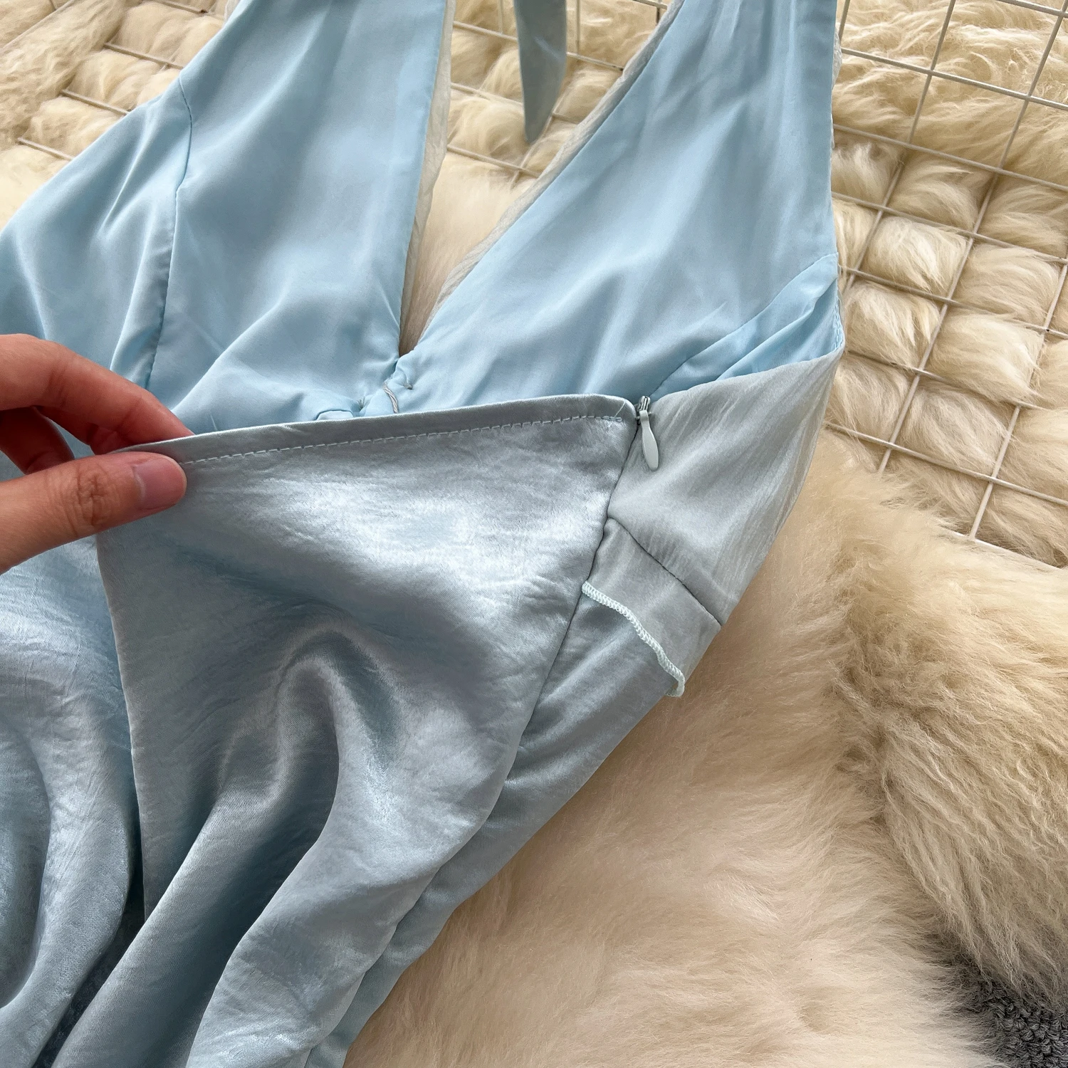 Chic Sexy backless V-neck halter High Waist Slip Dress Fairy Casual A-line Dress Vacation Vestidos Women Boho Sundress