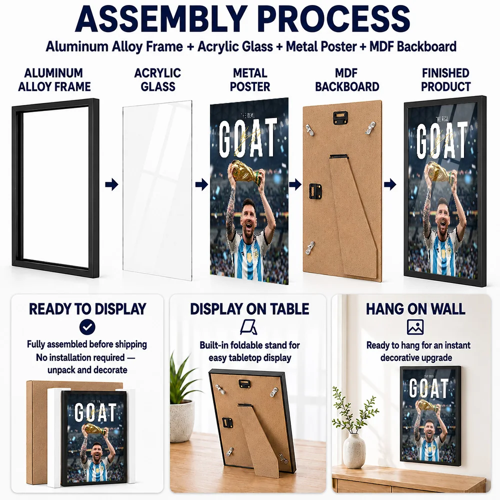 Lionel Messi Lifting Trophy Metal Poster With Aluminum Alloy Frame Personalized Photography Wall Art For Sports Memorabilia Room
