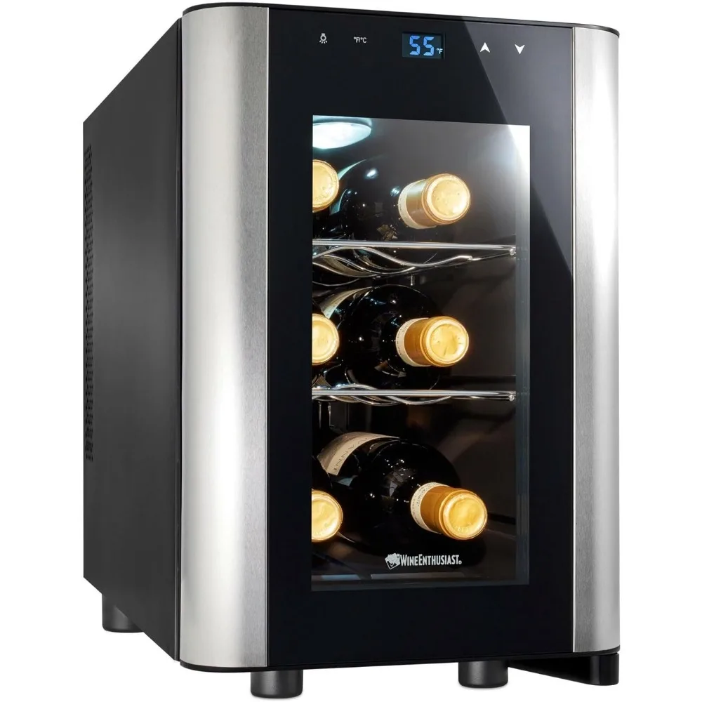 

6-Bottle Countertop Wine Cooler – Compact Mini Fridge for Kitchen or Bedroom with 3 Shelves, Energy-Efficient Control