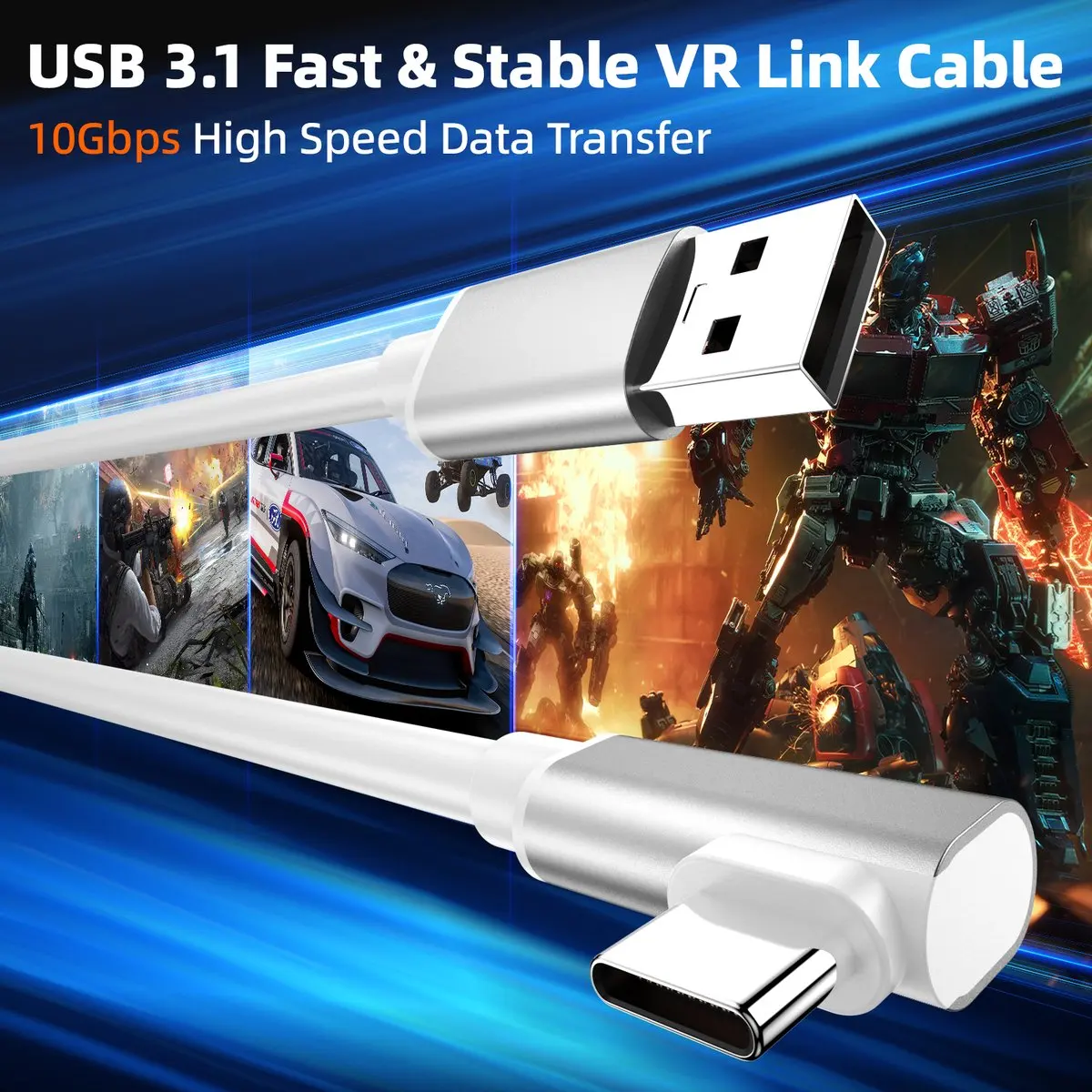 VR Link 5M/16FT 10Gbps Cable for Meta/Oculus Quest 3S 3 2 Pro/Pico 4 Ultra and PC/Steam VR Type C USB 3.1 High Speed Data Cable