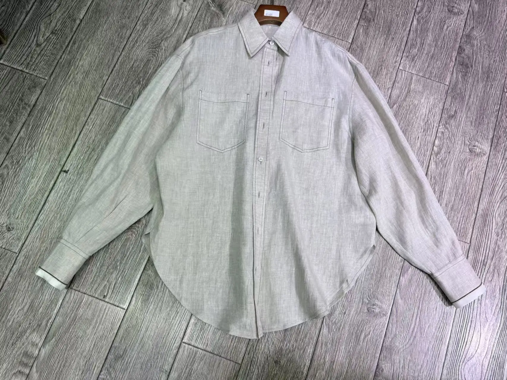 المرأة واحدة الصدر الكفة حبة الديكور قميص كتان فضفاض أعلى + مرونة الخصر السراويل الكتان الطويلة مجموعة