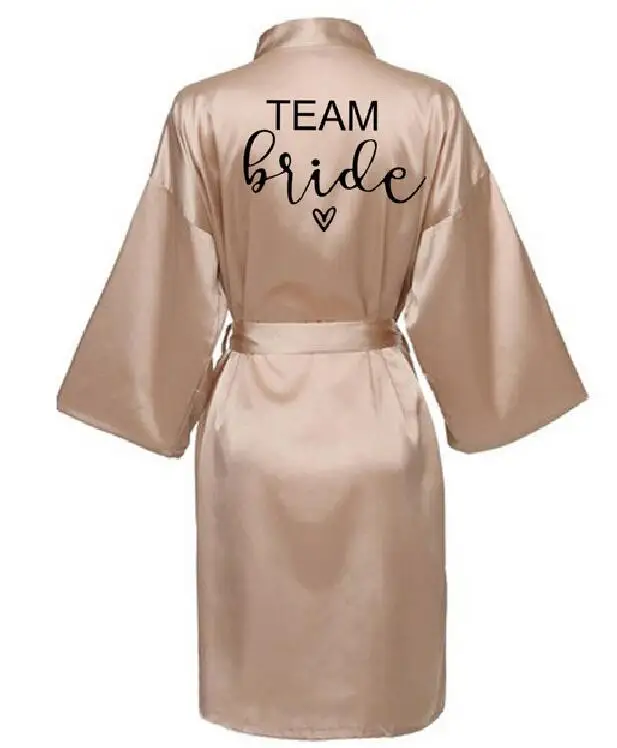 Wedding Party Team Bride Robe With Black Letters Kimono Satin Pajamas Bridesmaid Bathrobe SP061