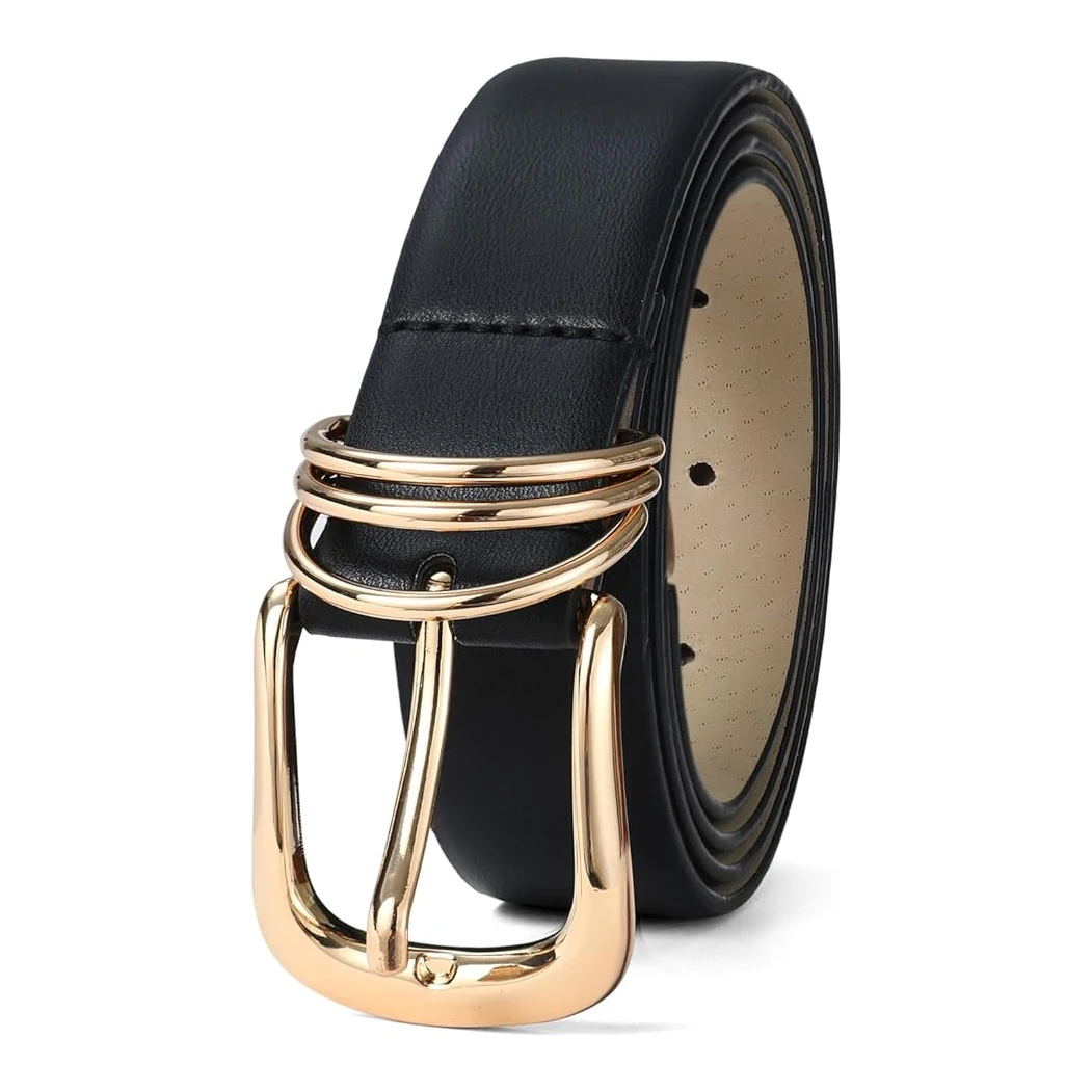 Women\'s Belt Fashion Golden Needle Buckle Belt Paired Jeans Dress PU Leather Belt Casual Trendy Youth Belt Gift for Girlfriends