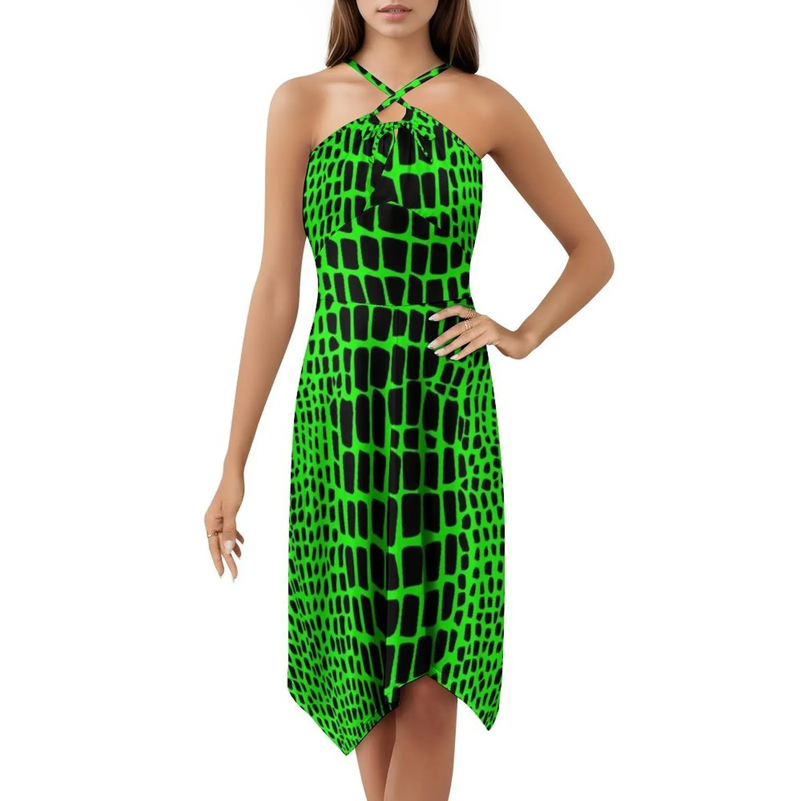 الحيوان طباعة التمساح 8 فستان بصدر مفتوح فستان أنيق الصيف فستان الحفلات للنساء التمساح نمط الحيوان التمساح #5
