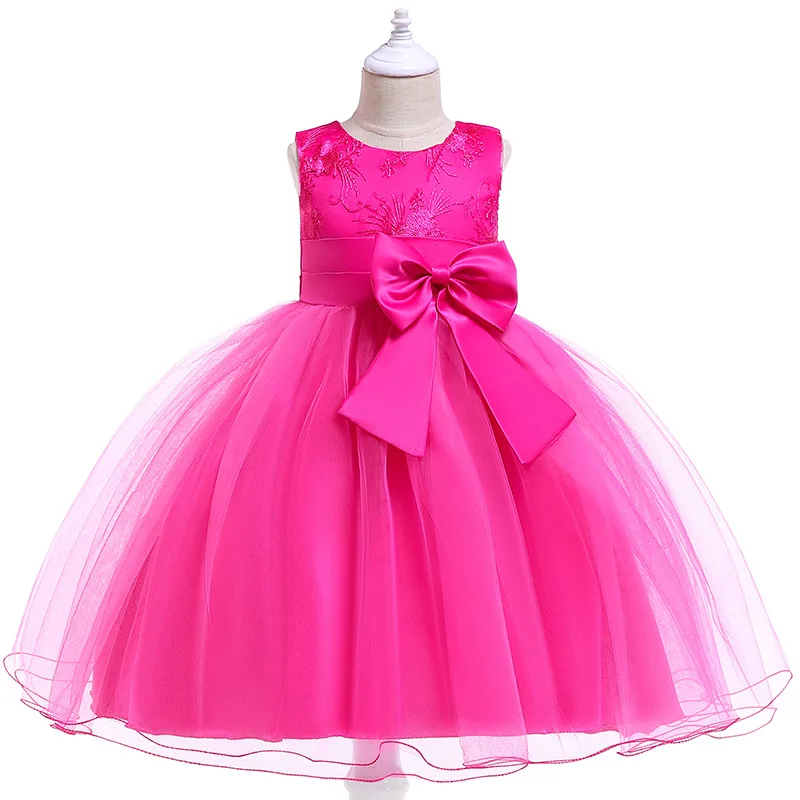 Girl Dress Flower Embroidered Bow Princess Dress Children Lace Mesh Tutu Wedding Christmas Birthday Party Dress Girl Dress