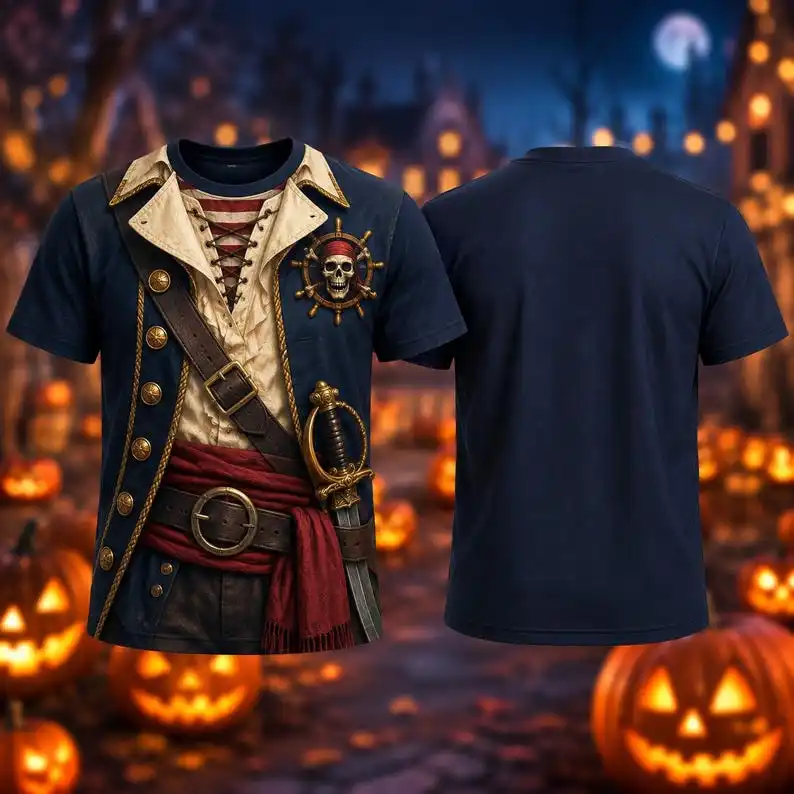 Pirate 3D Costume T-shirt Fun Halloween Role-playing Costume Fully Printed T-shirt Pirate Cruise Party T-shirt Halloween Gift
