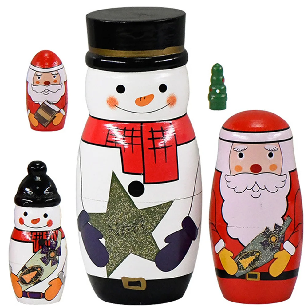 

1 set 1 Set 4-Layer Wood Nesting Christmas Russian Matryoshka Stackable Wooden For Kids Holiday Party Favors Desktop Bookshelf