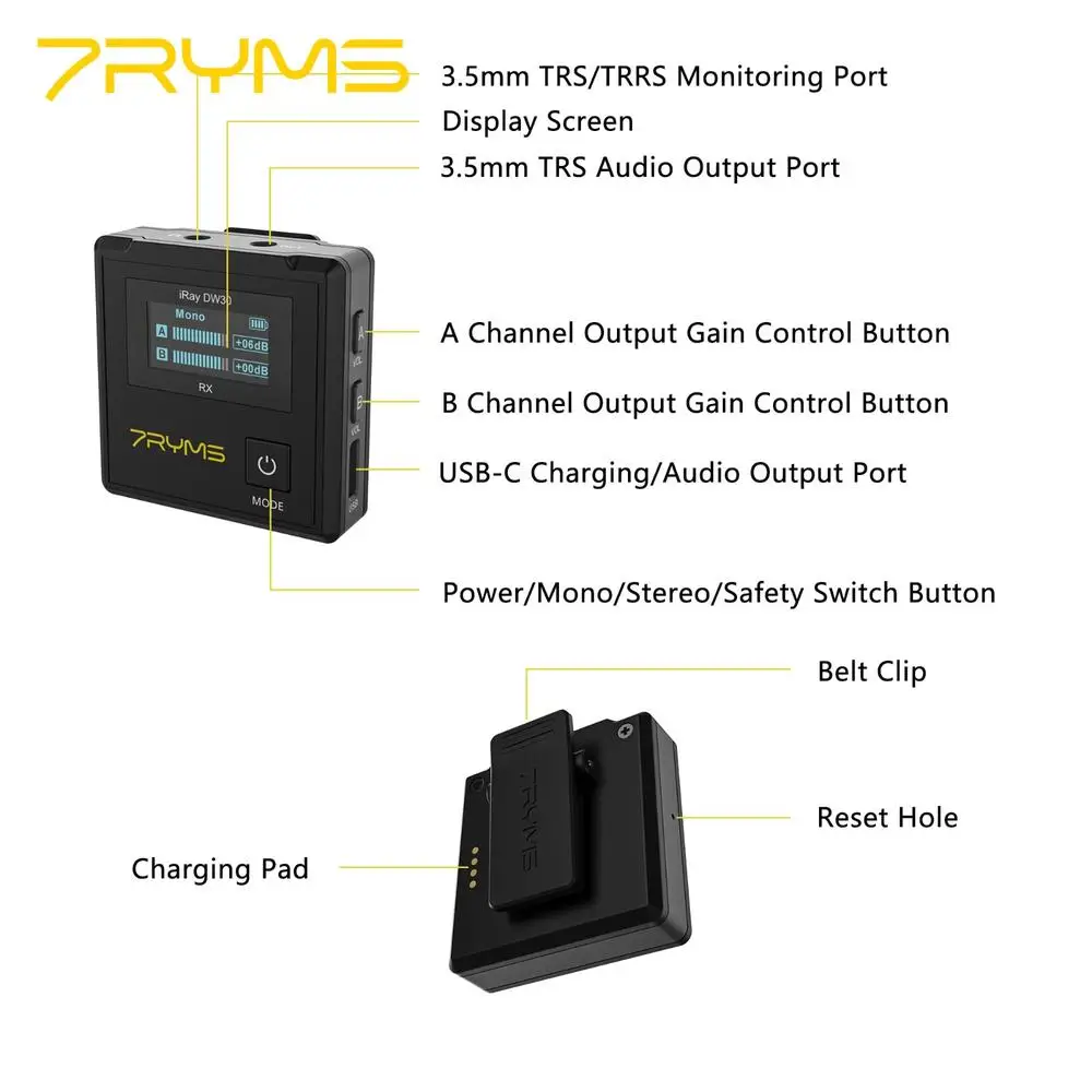 Imagem -05 - Microfone Lavalier sem Fio Dual-channel Lapel Mic com Caixa de Carregamento Câmera Dslr Smartphone Gravação 2.4g 7ryms-iray Dw30