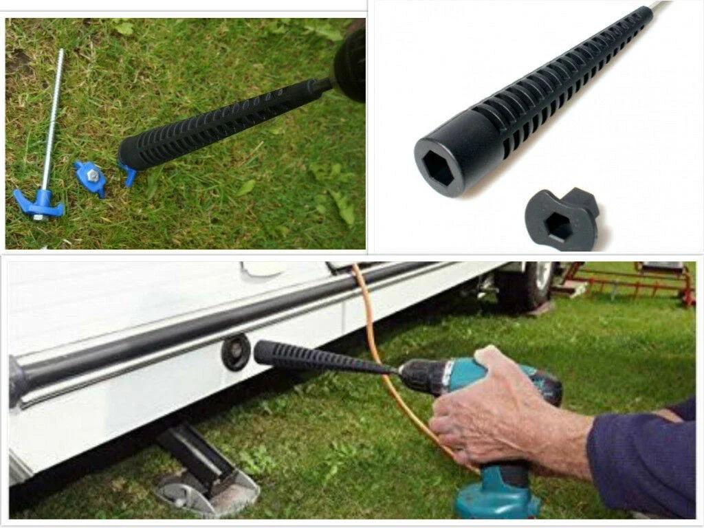 

2 in 1 - 19mm Caravan Steady Leg Winder and 13mm Peg Socket Drill Adaptor
