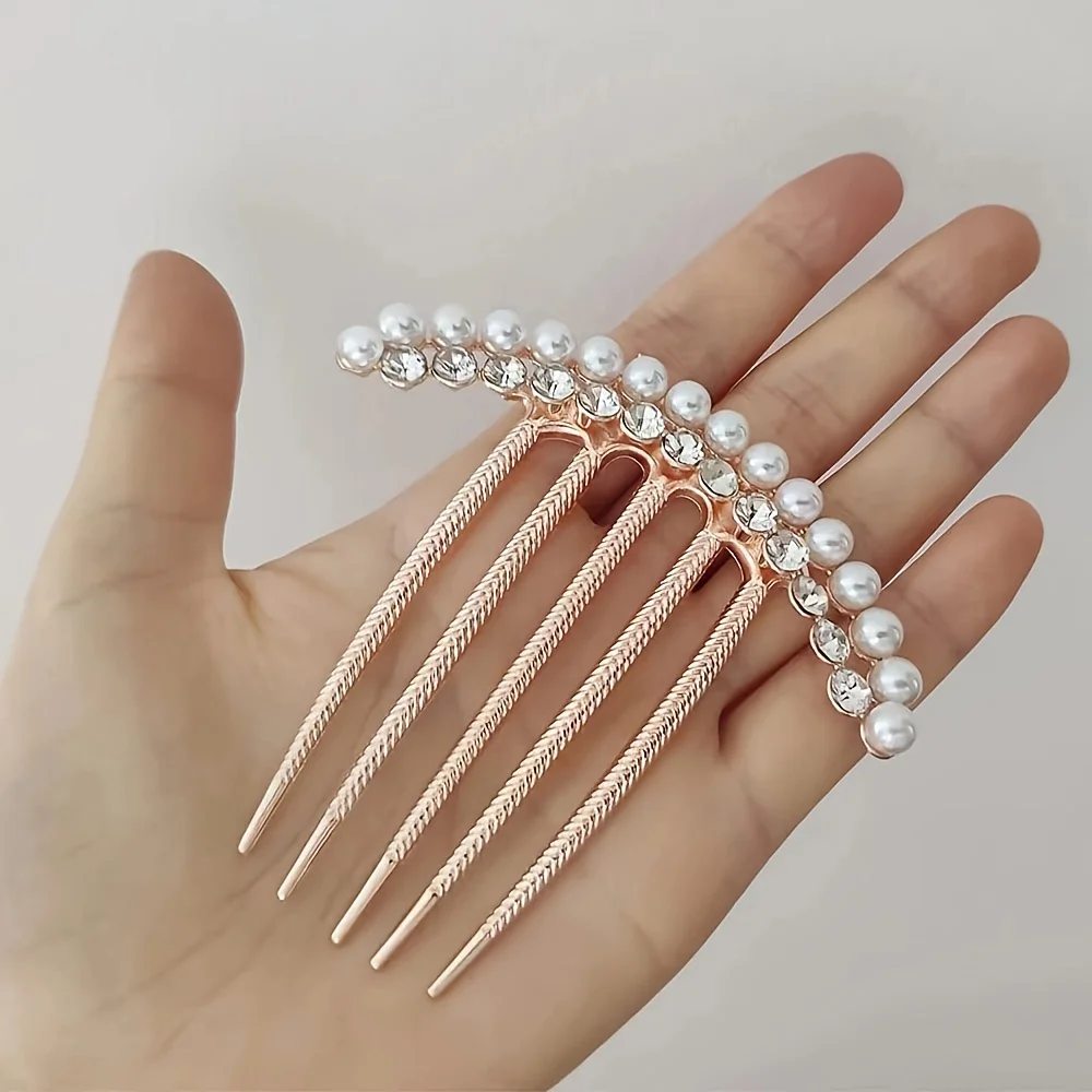 1pc Exquisite Imitation Pearl Rhinestones Embellish Hair Clips, Metal Hair Clips, Holiday Gifts, Girls' Hair Accessories image 6