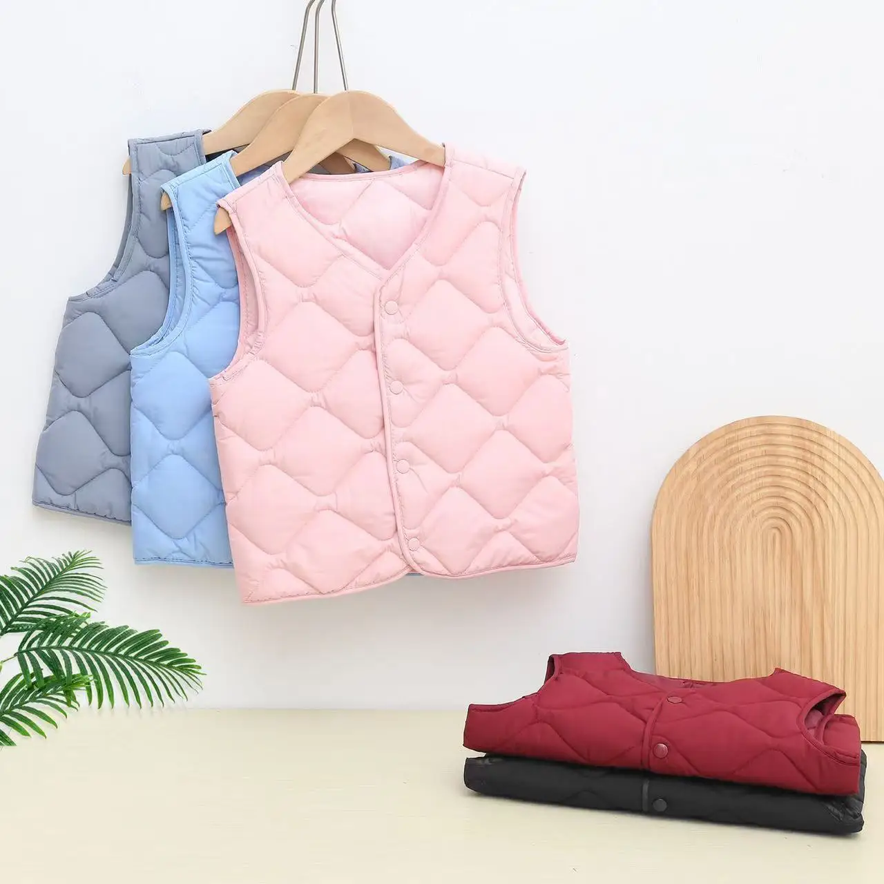 

Boys' And Girls' Autumn And Winter Thin Vest Jacket Baby's Lightweight Warm Vest Children's Camisole Outerwear Solid Casual Tops