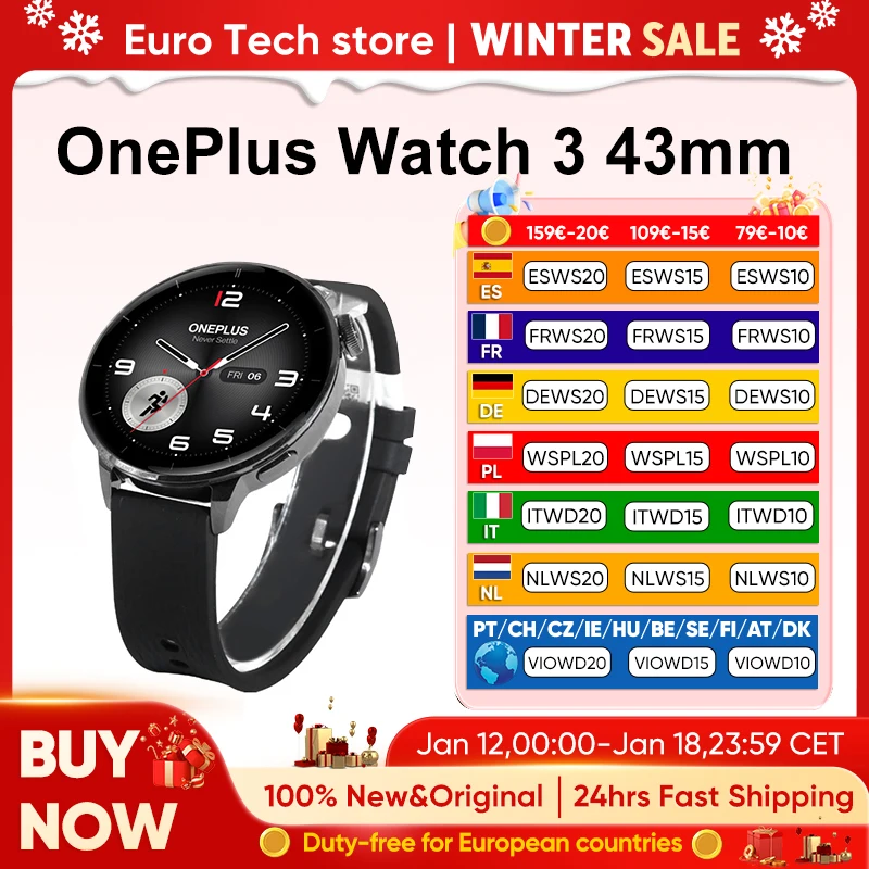 OnePlus Watch 3 43mm SmartWatch Versione globale Wear OS di Google LTPO A0MOLED Display 5 giorni di durata della batteria 60S Controllo salute GPS