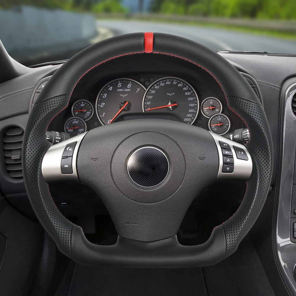Full Leather Steering Wheel For Chevrolet Corvette C6 2006-2012 Perforated Leather Flat Bottom Customized Steering Wheel