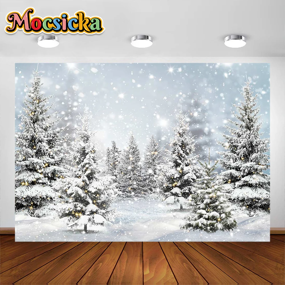 Mocsicka Photography Background Christmas Tree Snow Decoration Supplies Kids Photo Portrait Backdrop Studio Props Banner