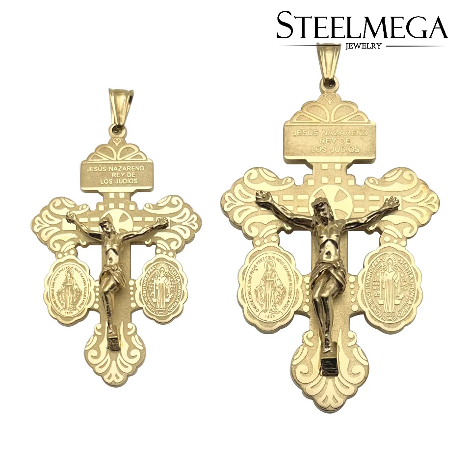 STEELMEGA Stainless Steel Catholic Pendant, Holy Cross of Forgiveness, Pardon Crucifix