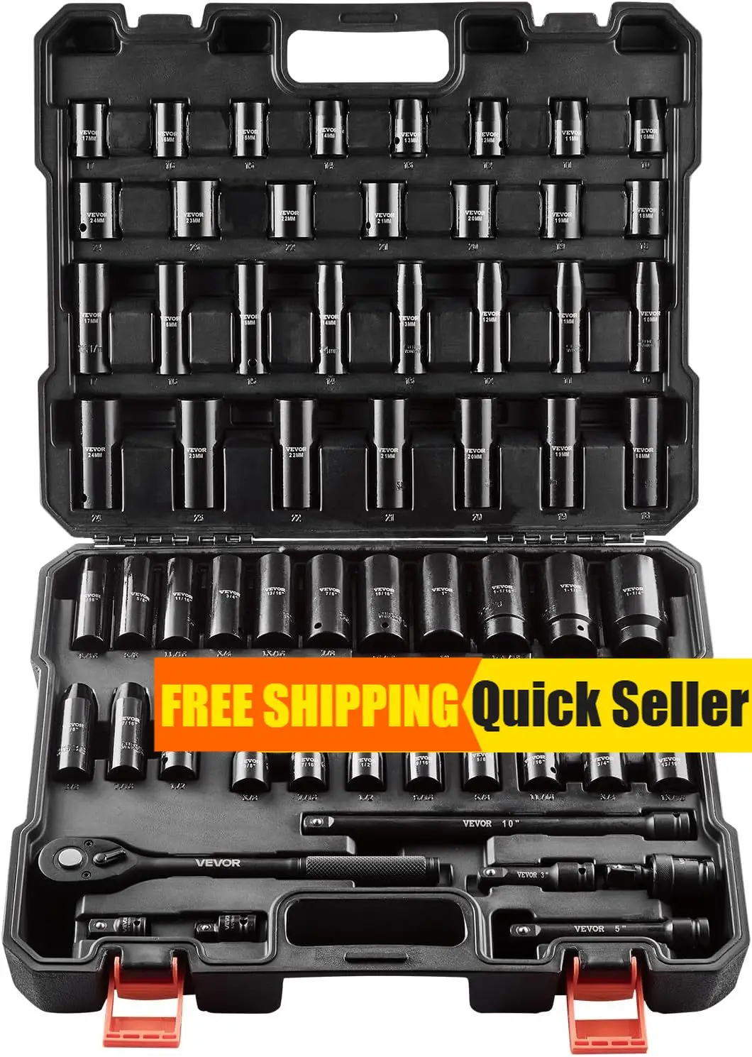 

1/2" Drive Impact Socket Set, 65 Piece Socket Set SAE 3/8" to 1-1/4" and Metric 10-24mm, 6 Point Cr-V Alloy Steel for Auto Repai