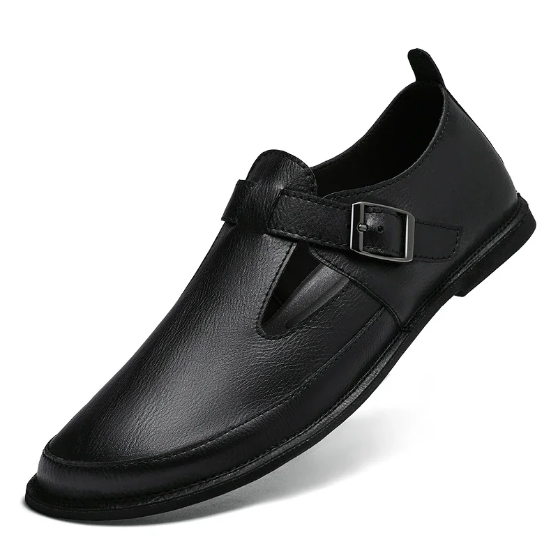 

Summer Breathable Hollow Out Sandals Casual Leather Shoes Fashion Lightweight Comfortable Slip-On Loafers for Outdoor Walking