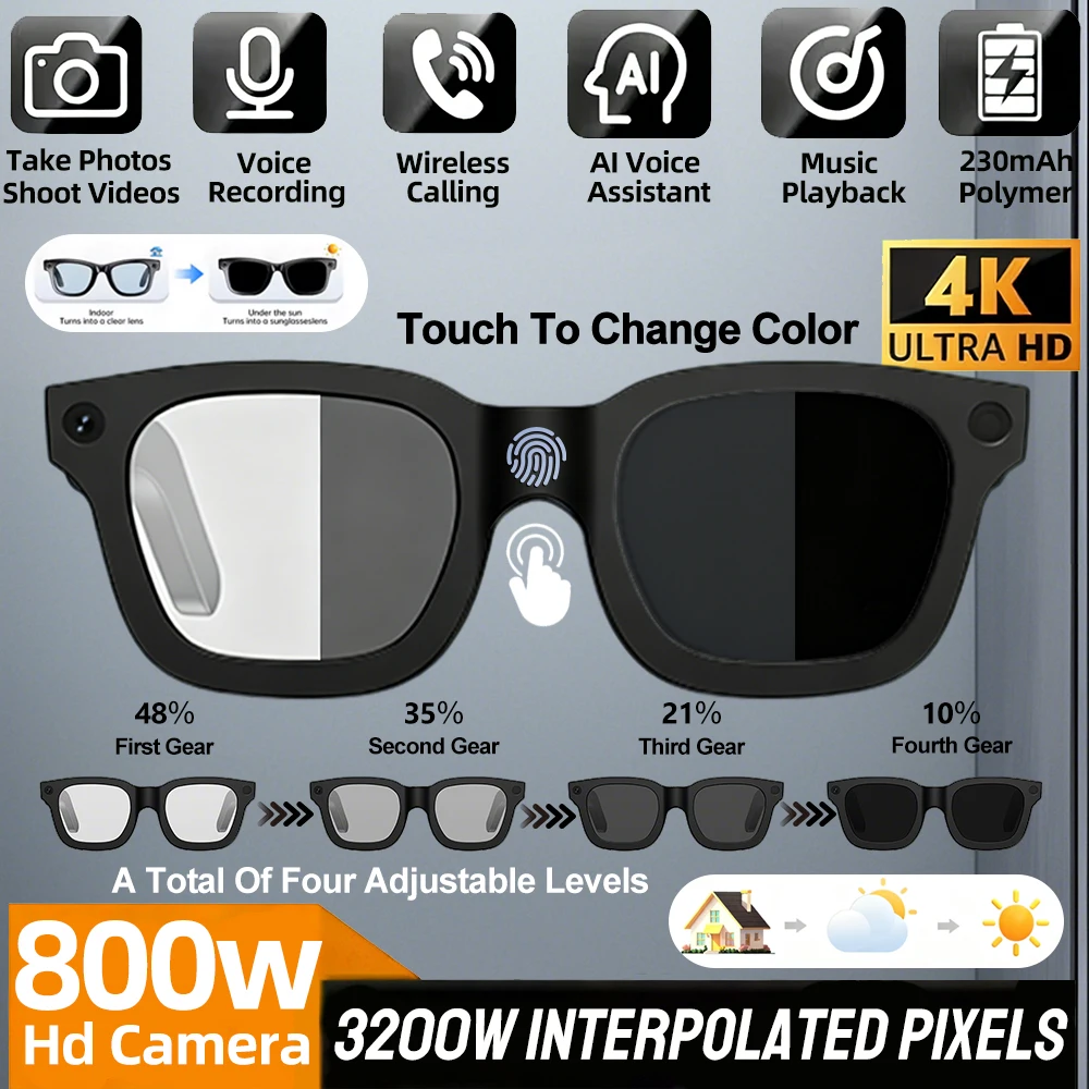 

Yaocx новые умные очки с искусственным интеллектом, 8 МП, HD-камера, AI-перевод, съемка, все распознавание, 300 мАч, 4 ГБ, умные очки для хранения, мужские 2026