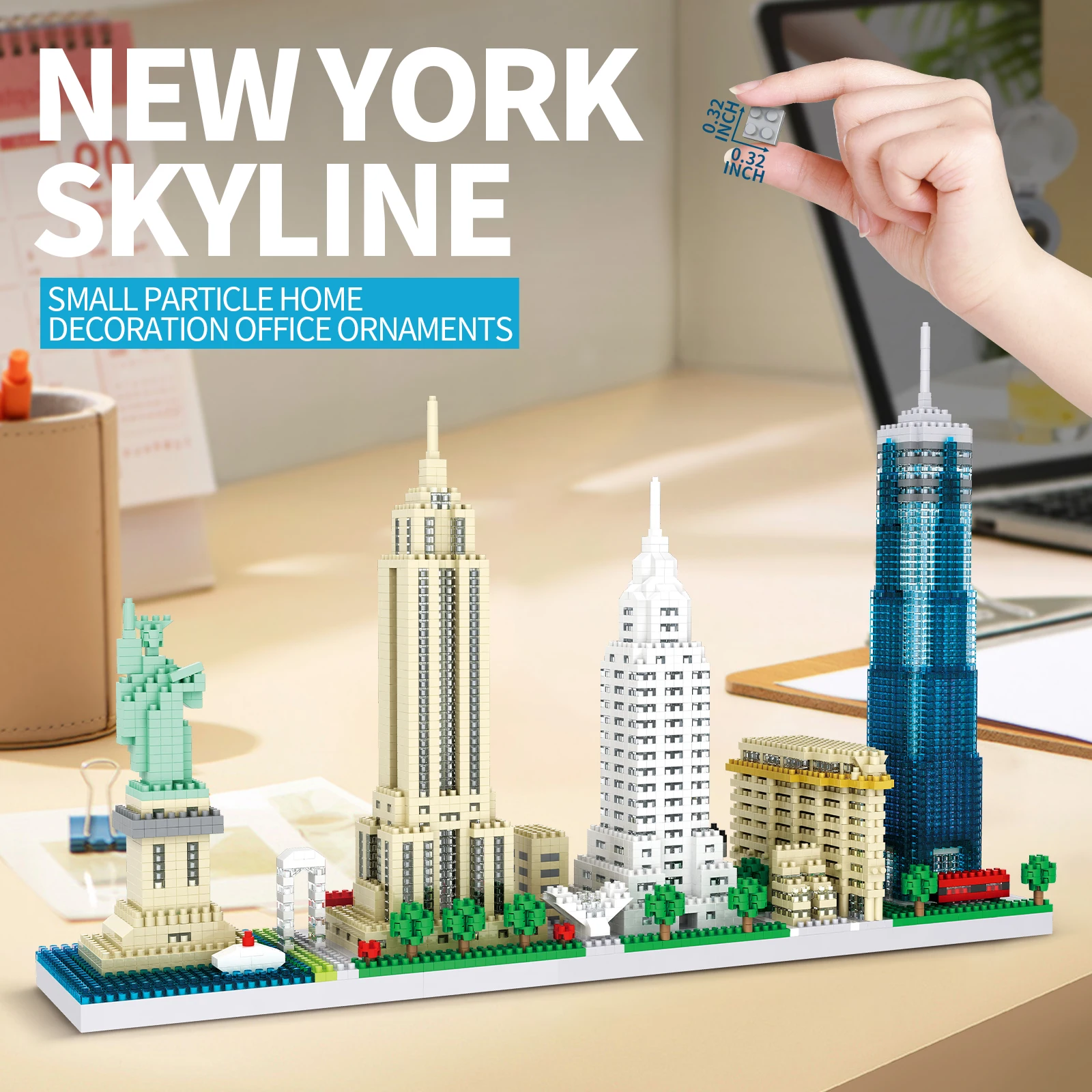 NYC Downtown Mini Bricks Statue of Liberty Empire State Building DIY Assembly Tabletop Collection Decor view 2