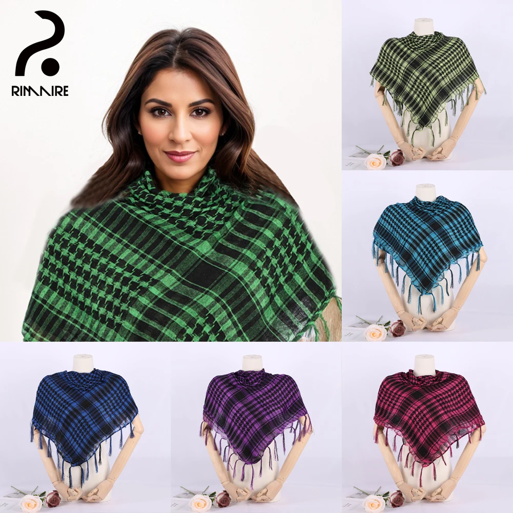 

RIMAIRE Islam Muslim Hijabs for Women Fashion Plaid Turban Headscarves Thin Shawl Headband Ladies Hair Cover Headscarf Headwrap