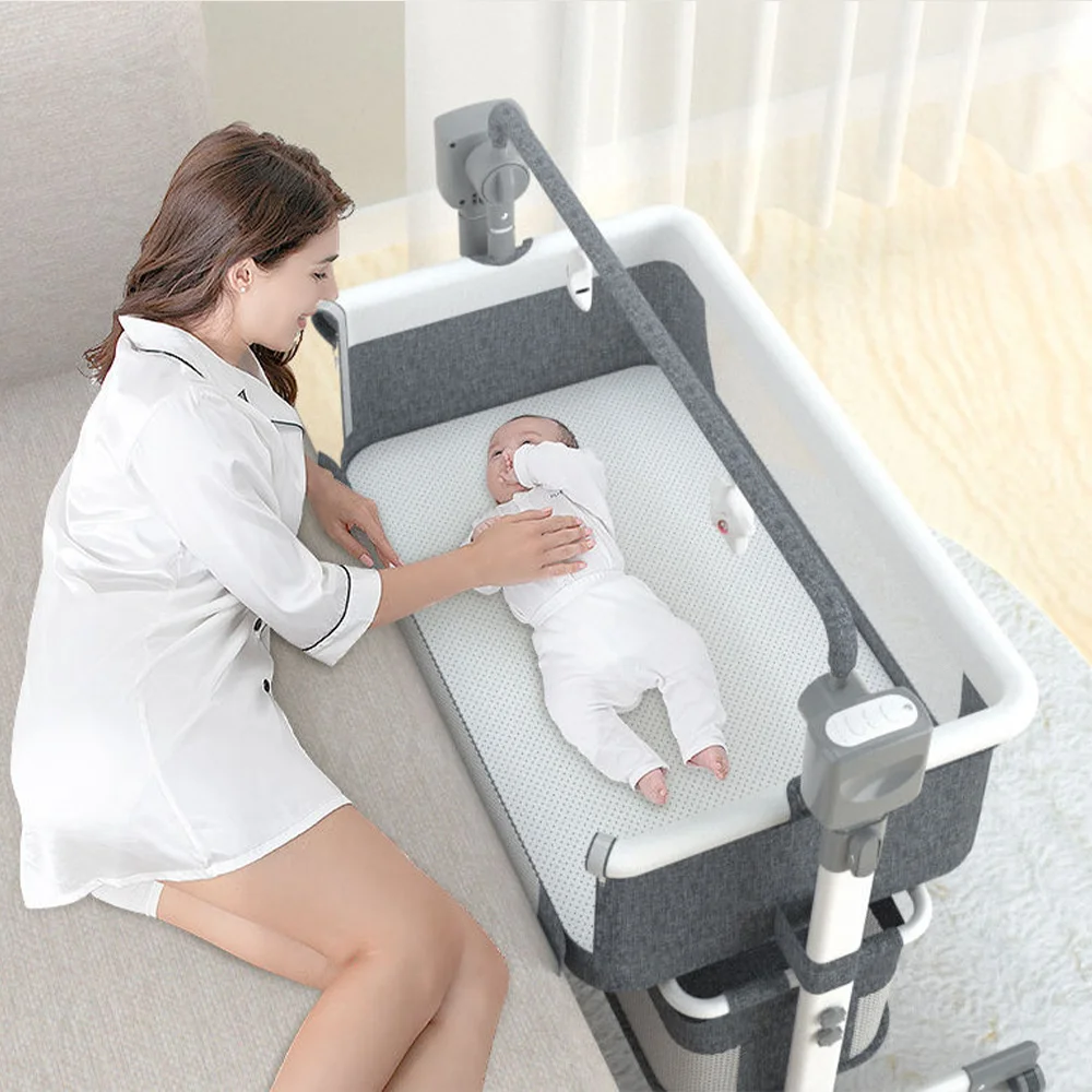 Luxury Foldable Adjustable Height Portable Modern Cosleep Automatic Swing Kid Cradle Bed Electric New Born Bassinet Baby Crib